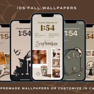 iOS 18 Neutral Fall iPhone Lock Screen Wallpapers Boho Autumn Aesthetic Widget Editable Canva Wallpapers Hand Drawn Halloween Icons