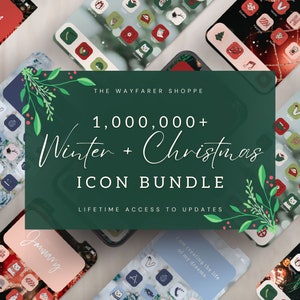 Plus de 1 million d&#39;icônes d&#39;application iOS 18, Noël, vacances, hiver, widget pour iPhone, icônes iOS dessinées à la main, rouges et verts