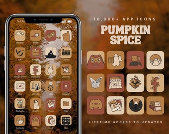 Plus de 10 000 icônes d’application iOS 17 BLACK Icônes d’automne neutres Icônes iOS Widget iPhone Dessiné à la main Esthétique Automne Esthétique Halloween App Icons Pack