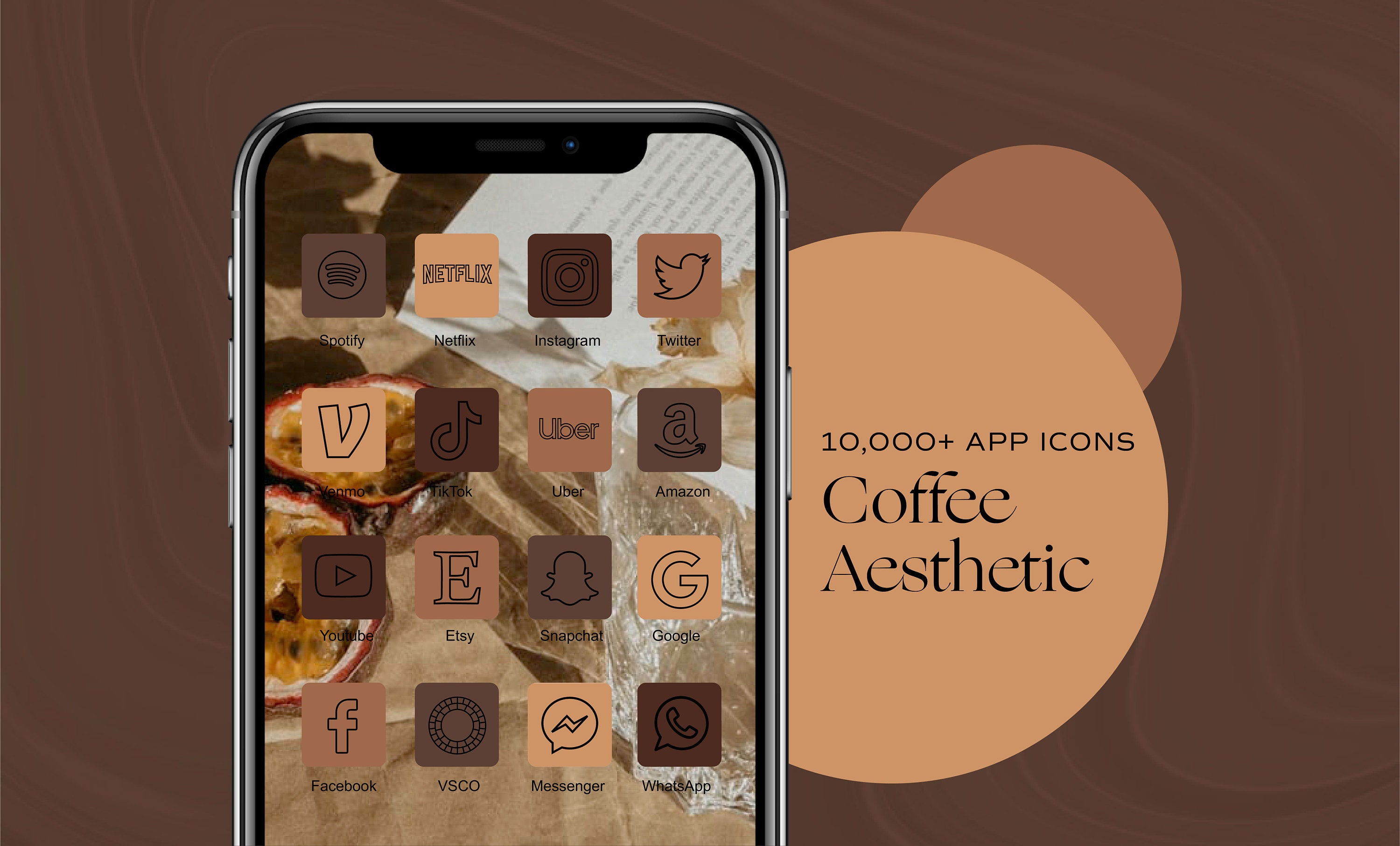 10000 Ios 16 App Icons Dark Brown Aesthetic Widget Iphone Etsy