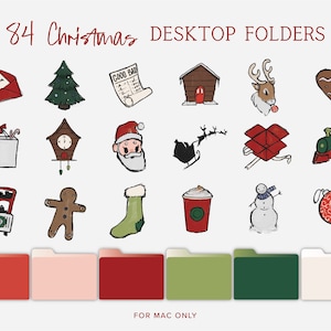 84 Christmas Desktop Folder Icons, MacBook Folder Icons, Mac Desktop Aesthetic Icons, Mac Folders, Holiday Illustrated Computer Folders