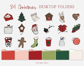 84 Christmas Desktop Folder Icons, MacBook Folder Icons, Mac Desktop Aesthetic Icons, Mac Folders, Holiday Illustrated Computer Folders