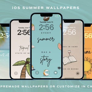 iOS 18 Summer iPhone Lock Screen Wallpapers, Vibrant Wallpaper Aesthetic, Editable Canva Wallpapers, Hand Drawn Icons, Summer Wallpaper Pack