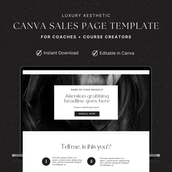 Aesthetic Canva Course Sales Page Template Coaching Template Canva Lead Magnet Editable Landing Page Template Luxury Website Template