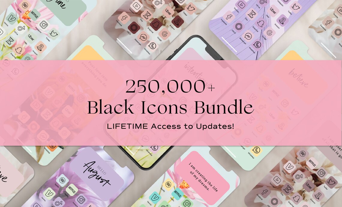 250k Ios 16 App Icons Black Icons Spring App Aesthetic Ios Etsy