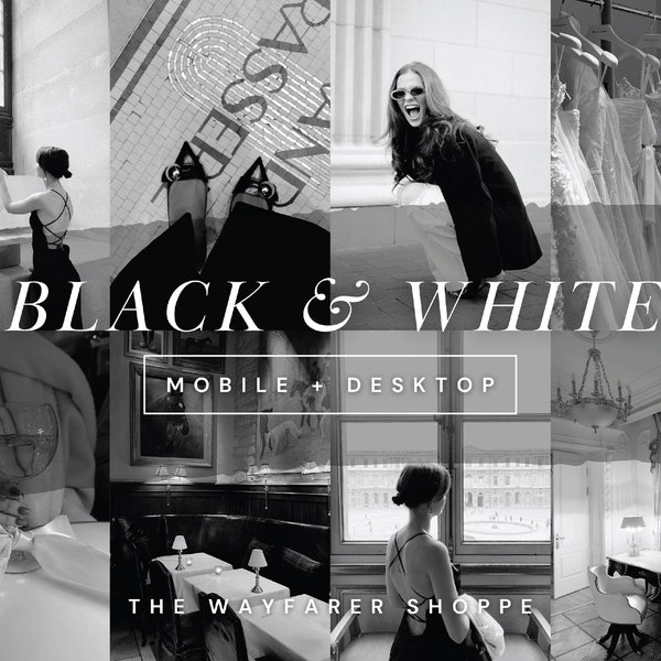 15 préréglages Lightroom pour mobile noir et blanc, filtres Instagram monochromes, préréglages de mariage intemporels, préréglages de style de vie, préréglages de portrait