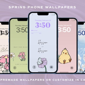 Fondos de pantalla de primavera para el teléfono, fondo pastel, fondos de pantalla editables de Canva, iconos dibujados a mano, paquete de fondos de Pascua.