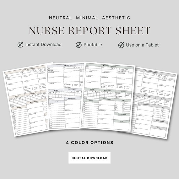 Printable Nursing Report Sheet for Shift Handoffs | Nurse Brain Sheet, Patient Reporting, ICU & Med Surg Nurse Resource, Digital Download