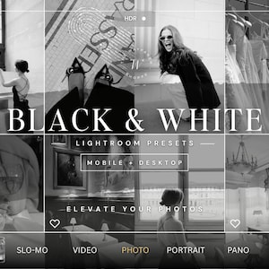 15 préréglages Lightroom noir et blanc | Filtres Instagram monochromes | Préréglages de style de vie de portraits de mariage pour mobile et ordinateur de bureau