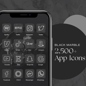2500+ iOS 18-apppictogrammen, esthetiek marmer, zwarte app-pictogrammen, iPhone widget, iOS-pictogrammen, donkere app-pictogrammen, minimale zwarte pictogrammen, zwart marmerthema