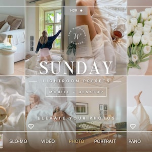 15 préréglages Lightroom naturels pour mobile, style épuré et lumineux, parfaits pour Instagram, influenceuses et blogueuses, avec une esthétique soignée.