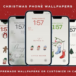 Weihnachtsfeiertags-Telefon-Hintergründe für Sperrbildschirm-Festbild-Widget bearbeitbare Canva-Hintergründe Handgezeichnete Weihnachts-Icons