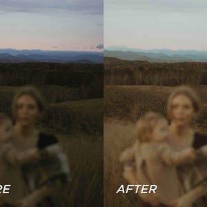 May include: Image comparison showing a landscape before and after photo editing. The 'Before' image has a darker, more muted color palette. The 'After' image is brighter with enhanced colors. The text 'BEFORE' and 'AFTER' are at the bottom.