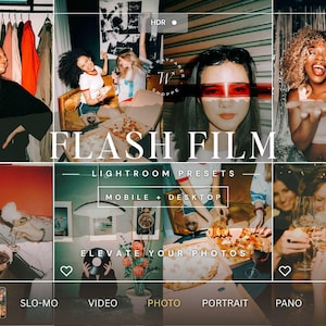 25 Flash Film Mobile Lightroom Presets, Retro Vintage Presets for Instagram, Instant Camera Presets for Bloggers, Disposable Camera Preset