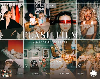 25 preajustes de Flash Film Mobile Lightroom, preajustes retro vintage para Instagram, preajustes de cámara instantánea para bloggers, preajustes de cámara desechable