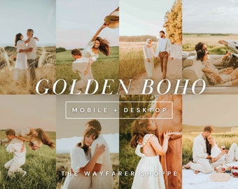 15 Golden Boho Mobile Lightroom Presets, Warm Wedding Presets, Natural Photo Editing Filter, Outdoor Presets, Rustic Instagram Photo Filters