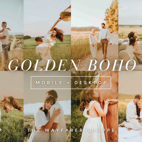 15 Golden Boho Mobile Lightroom Presets, Warm Wedding Presets, Natural Photo Editing Filter, Outdoor Presets, Rustic Instagram Photo Filters