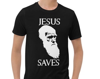 Darwin 'Jesus Saves' Ironic Graphic T-Shirt