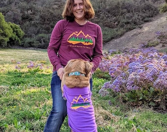Matching Dog and Owner Hiking Shirts | Long Sleeve Adult Unisex and Pup Tank Top Design | Fits Most Breeds | Shirts Sold Separately