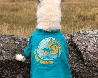 Organic Cotton Surfing Dog Shirt: Teal Beachwear for Most Breeds