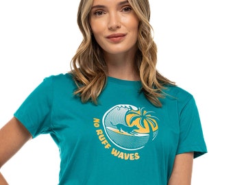 Organic Cotton Dog Mom Surf T-Shirt | Vibrant Teal Beach Tee