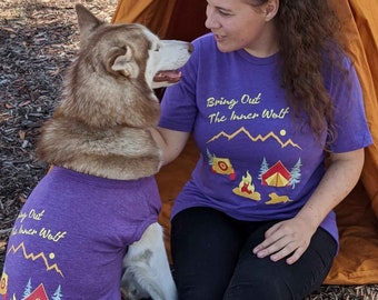 Inner Wolf Camping Shirts | Dog Owner Matching Set, Purple Graphic Tees