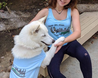 Matching Women & Dog Tank Tops, Running Design In Blue