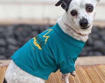 Organic Cotton Hiking Dog Shirt: Teal Adventure Design