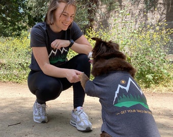 Matching Dog and Owner Hiking Shirts by Fetch The Sun, Eco-Friendly Organic Cotton, Fits Small and Large Breeds, Charcoal, Dog Lover Gift