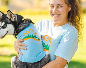 Matching Dog and Owner Hiking Shirts in Light Blue, Shirts Sold Separately, Dog Mom or Dog Dad Gift