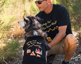 Matching Dog Owner Camping Shirts In Black | Inner Wolf Design