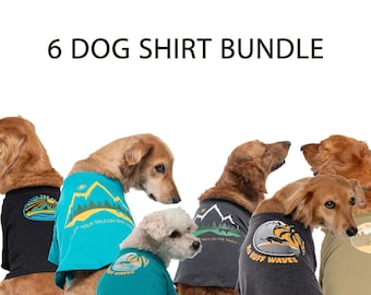 6 Pack Organic Cotton Dog Shirts | Hiking, Running, Surfing Pet Tees