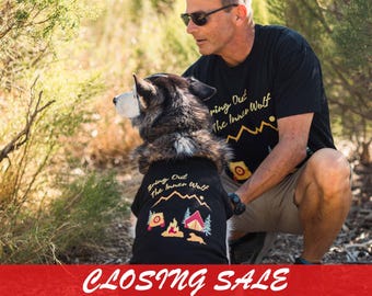 Matching Dog Owner Camping Shirts In Black | Inner Wolf Design