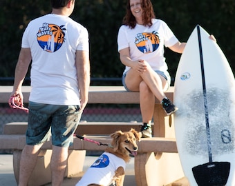 Matching Dog and Owner Surf Shirts in White by Fetch The Sun, Perfect Dog Lover Gift, Matching Pet Clothes Fits Medium & Small Dog Breeds