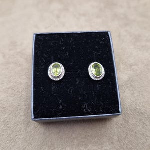 Peridot Sterling Studs 925 Stamped Silver Natural Gemstone Vibrant Green Faceted Oval Bezel Set August Birthstone Sparkling 10mm