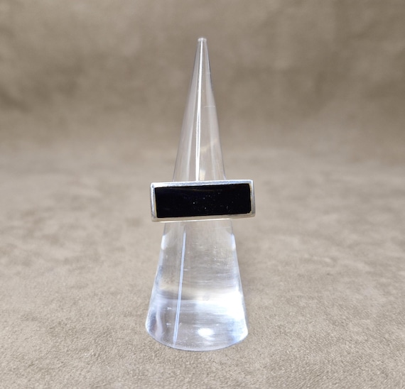 Sterling Onyx Ring Rectangular Silver Modernist M… - image 1