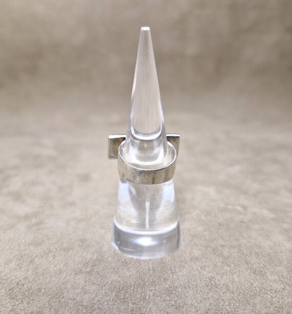 Sterling Onyx Ring Rectangular Silver Modernist M… - image 3