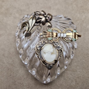 Gold Filled Brooches Vintage Lot of 3, 10k, 12k 1/20th Gold Filled, Cameo, Flowers, Rhinestone 1930s-1940s Jewellery