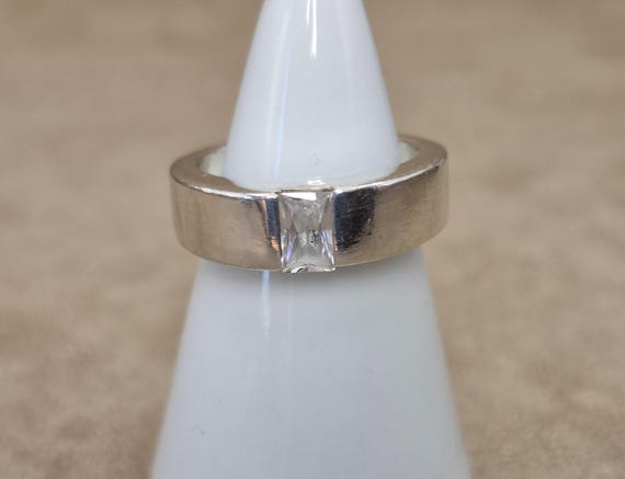 Sterling CZ Ring Solitaire Solid Polished Silver … - image 1