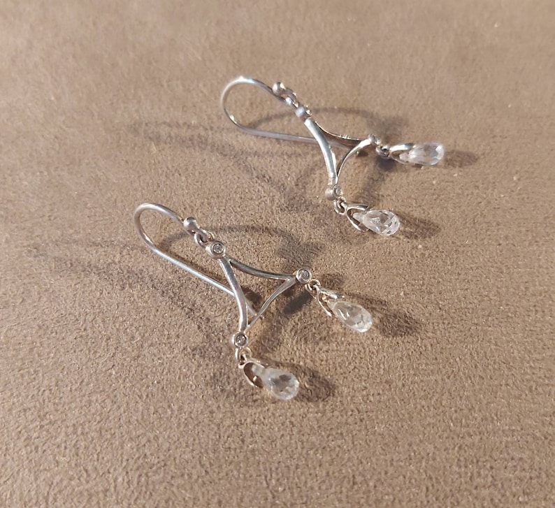 VintageVictorian Bridal Austrian Crystal Drop Two WayTwo-in-One Earrings CZ Versatile. Delicate Sterling Silver SilverCrystalPeach
