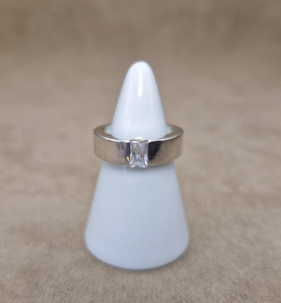 Sterling CZ Ring Solitaire Solid Polished Silver … - image 2