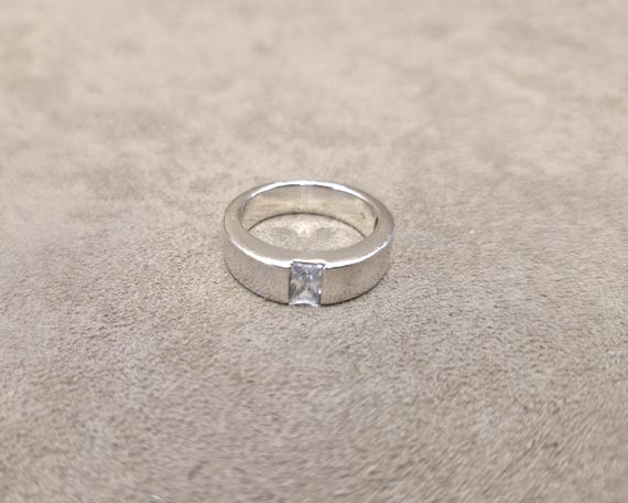 Sterling CZ Ring Solitaire Solid Polished Silver … - image 4