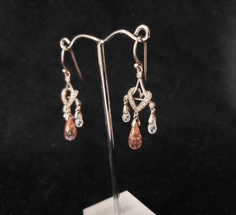 VintageVictorian Bridal Austrian Crystal Drop Two WayTwo-in-One Earrings CZ Versatile. Delicate Sterling Silver SilverCrystalPeach