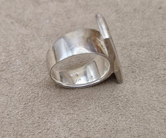 Sterling Onyx Ring Rectangular Silver Modernist M… - image 7