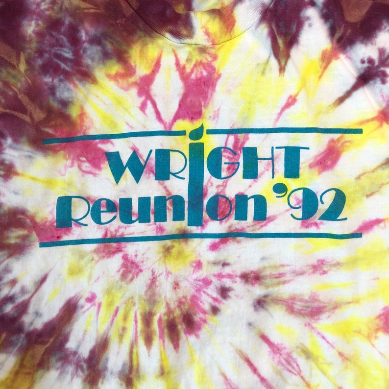 Vintage Large Hanes Tee Hand Dyed Vtg Wright Family Reunion 1992 Clean Up Your Act Aqua Glass Tie Dye Shirt Purple Pink Yellow