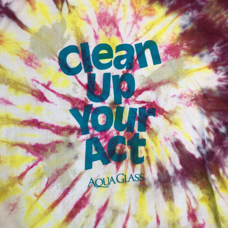 Vintage Large Hanes Tee Hand Dyed Vtg Wright Family Reunion 1992 Clean Up Your Act Aqua Glass Tie Dye Shirt Purple Pink Yellow