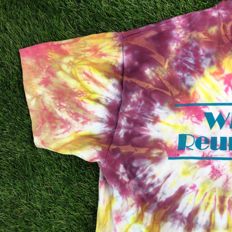 Vintage Large Hanes Tee Hand Dyed Vtg Wright Family Reunion 1992 Clean Up Your Act Aqua Glass Tie Dye Shirt Purple Pink Yellow