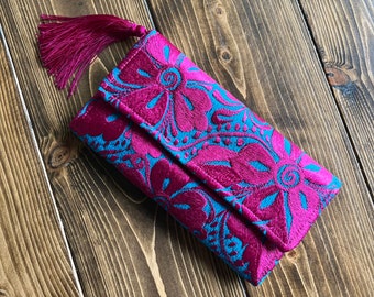 Embroidered clutch