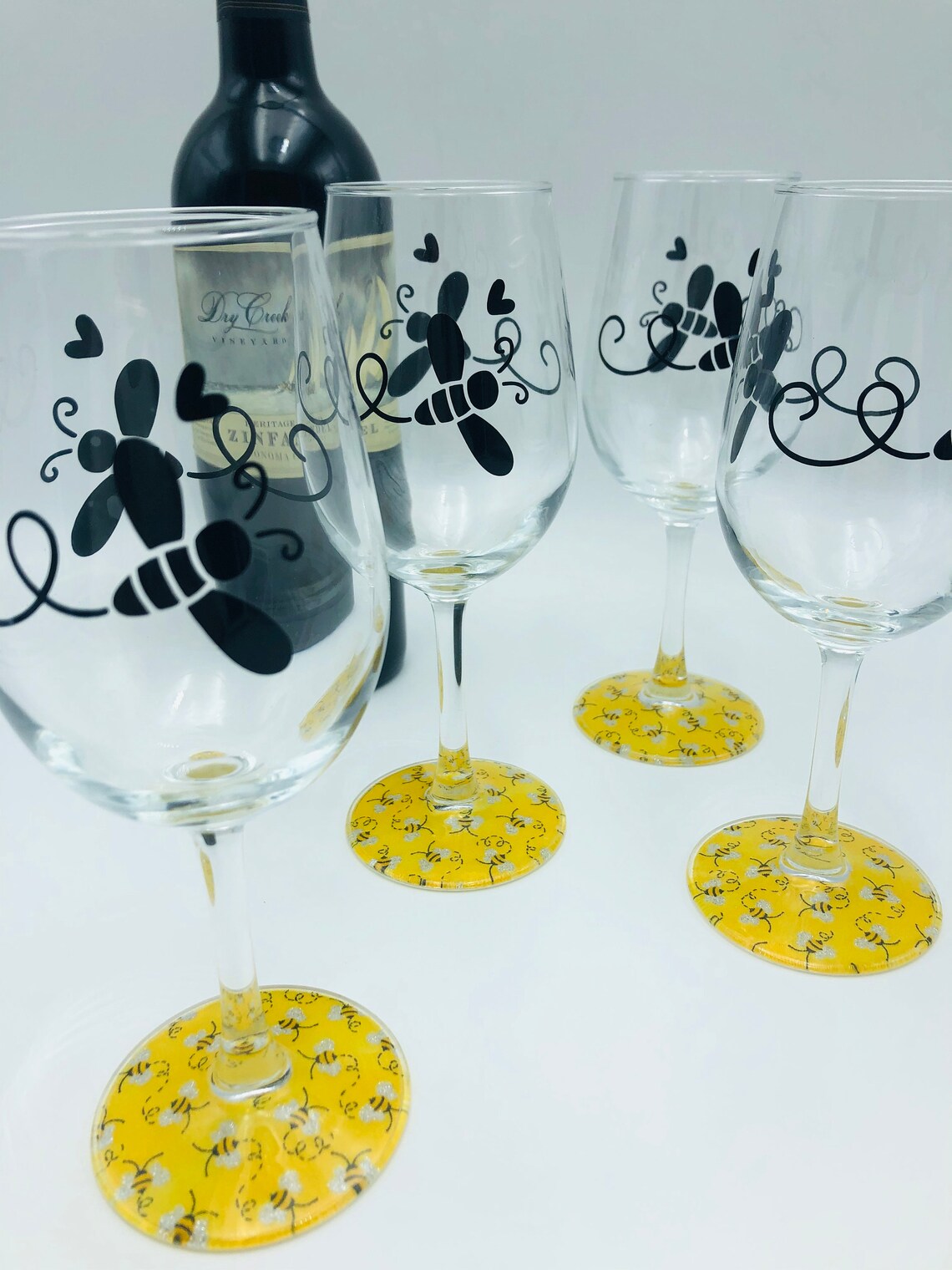 Bumble Bee Wine Glasses/ Set of 4/ Wine Glasses/ Gift Set/ Bee Etsy