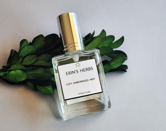 Cozy Amberwood Mist – Amber Vanilla Sandalwood Perfume Spray • Warm Cozy Scent • Handmade Fine Mist Perfume 15 mL